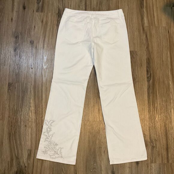 Ann Taylor LOFT White Denim Jeans Embroidery Floral Stretch Straight Leg Size 10 - Picture 5 of 9